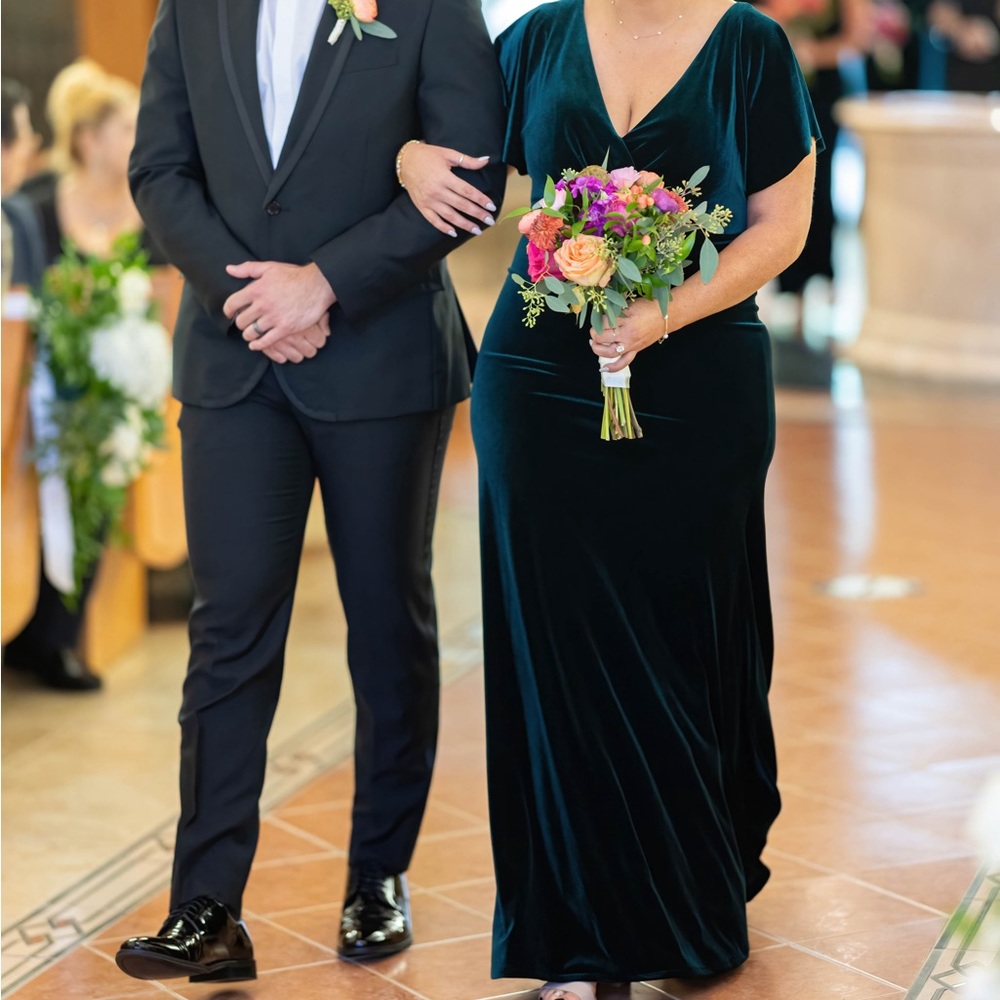 Jenny Yoo Ellis Flutter-Sleeve Open-Back Stretch Velvet Gown